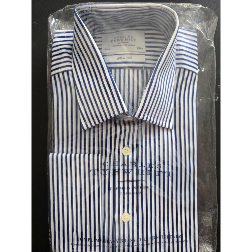 Charles Tyrwhitt Mens 16/33 Slim Fit Dress Shirt Royal Satin Stripe